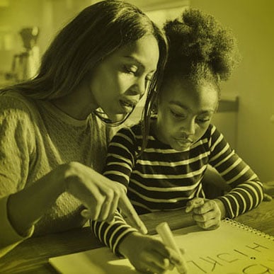 woman working with child