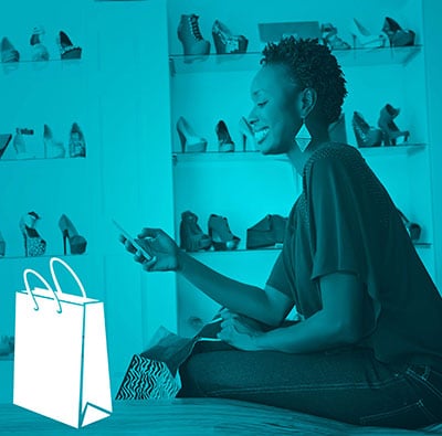 Woman shopping and looking at phone 