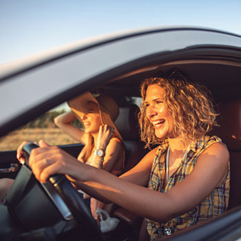 two women in car