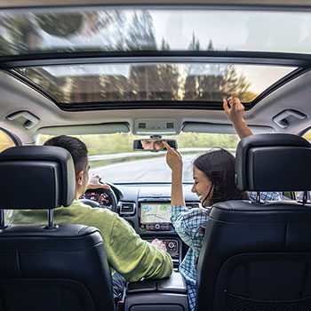 couple riding in car