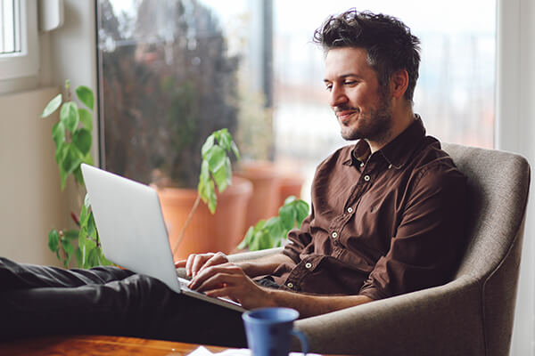 man working at home