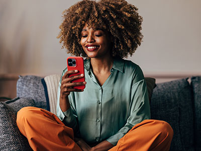 young couple looking at phone
